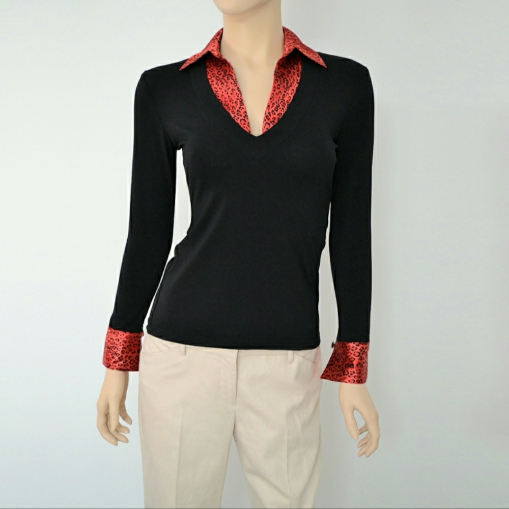 NWT! Black & Red Animal Print Blouse Pull-Over Top Crease Free!